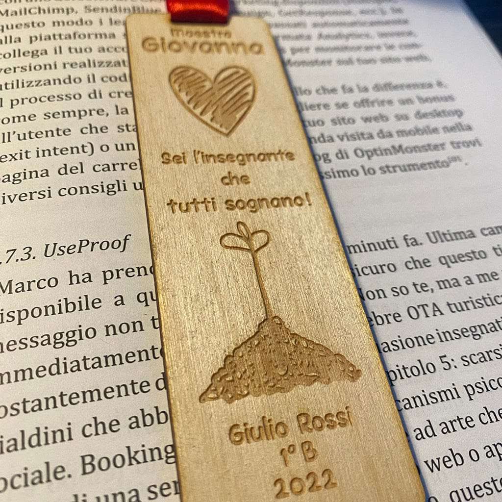Segnalibro Regalo Maestra in legno con dedica personalizzata