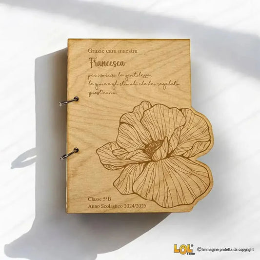 Agenda ad Anelli in Legno per Maestra Personalizzata con Nome e Dedica - Fiore