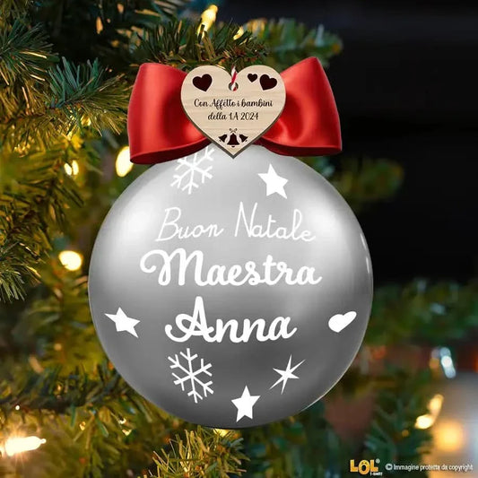 Pallina di Natale Argento Personalizzata con Nome Maestra e Dedica