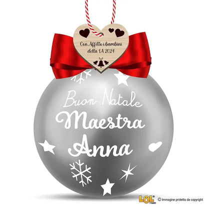 Pallina di Natale Argento Personalizzata con Nome Maestra e Dedica