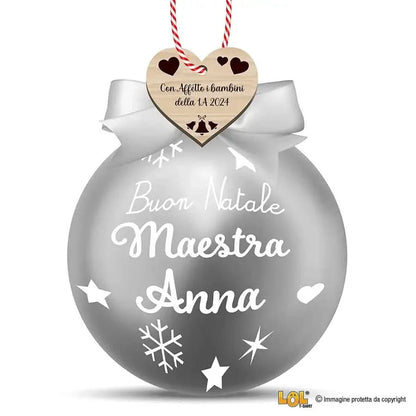 Pallina di Natale Argento Personalizzata con Nome Maestra e Dedica