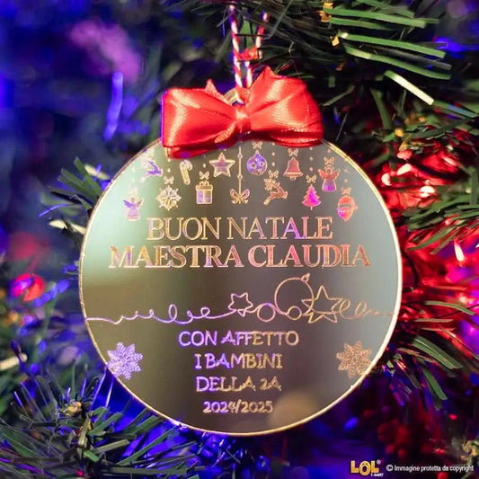 Pallina di Natale in Plexiglass Effetto Specchio Personalizzata per Maestra con Nome e Dedica - Decori Natalizi