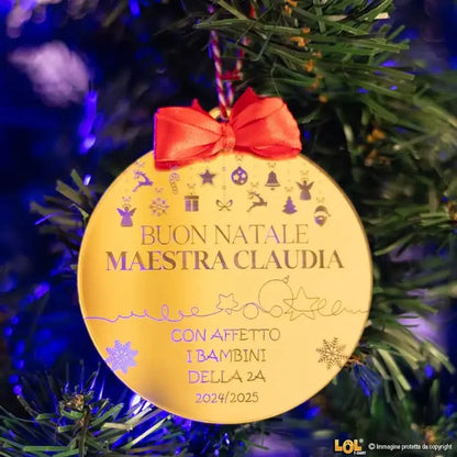 Pallina di Natale in Plexiglass Effetto Specchio Personalizzata per Maestra con Nome e Dedica - Decori Natalizi