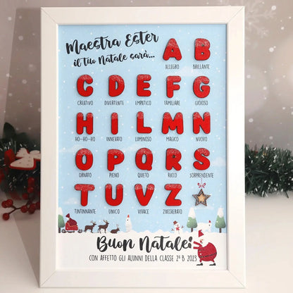 Quadro in Legno Personalizzato con Lettere dell’Alfabeto e Dedica Maestra