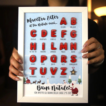Quadro in Legno Personalizzato con Lettere dell’Alfabeto e Dedica Maestra