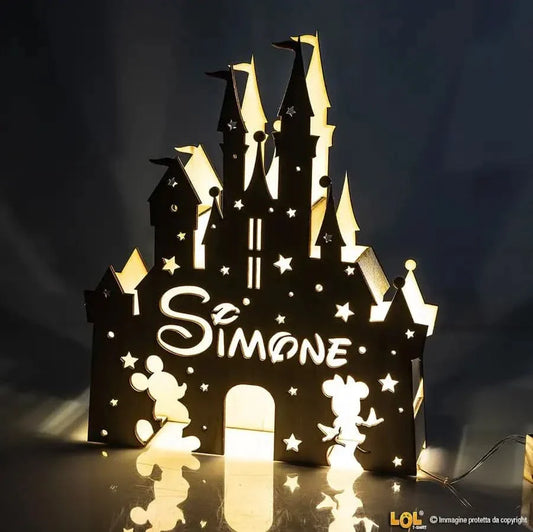 Lampada in legno a led a forma di castello personalizzabile con nome