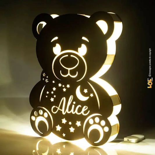 Lampada in legno a led a forma di orsetto personalizzabile con nome