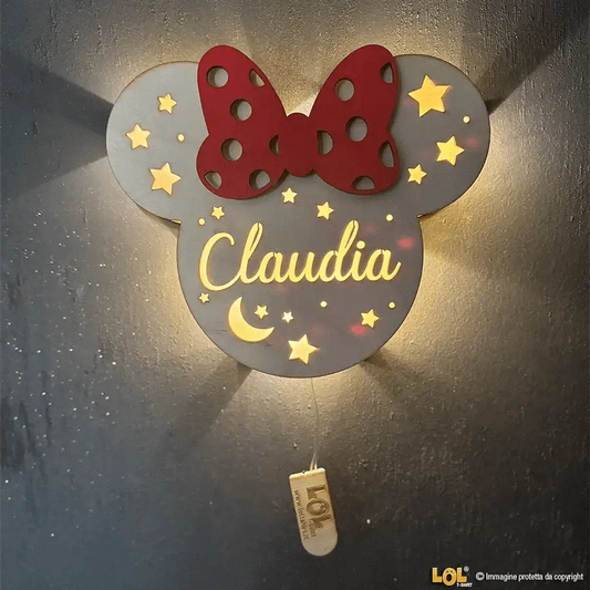 Lampada in legno a led Minnie a Parete Personalizzabile con Nome