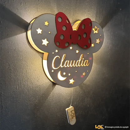 Lampada in legno a led Minnie a Parete Personalizzabile con Nome