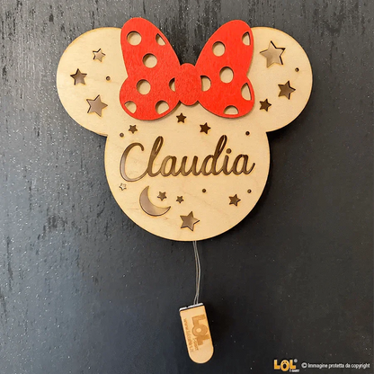 Lampada in legno a led Minnie a Parete Personalizzabile con Nome