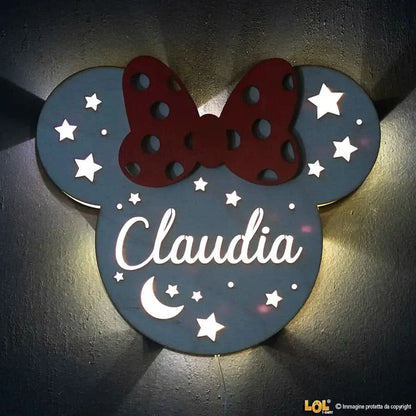 Lampada in legno a led Minnie a Parete Personalizzabile con Nome