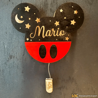 Lampada in legno a led Topolino a Parete Personalizzabile con Nome