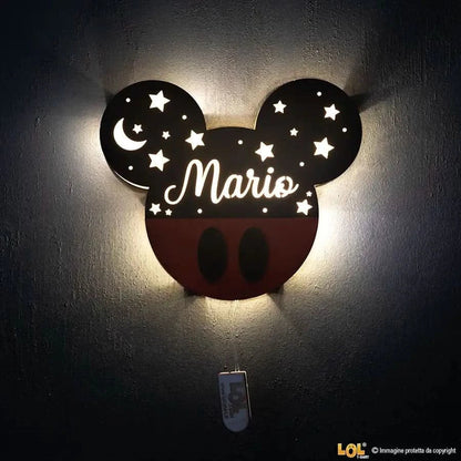 Lampada in legno a led Topolino a Parete Personalizzabile con Nome