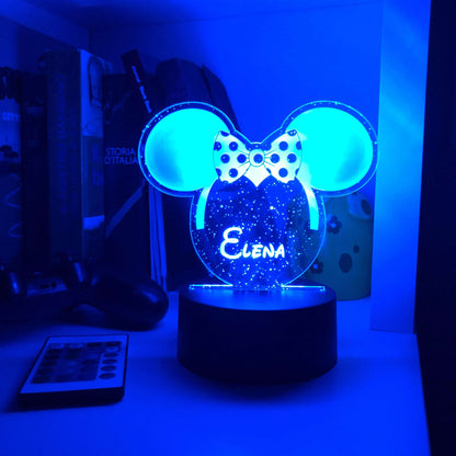 Lampada Led Personalizzata con nome a forma di Orecchie Minnie