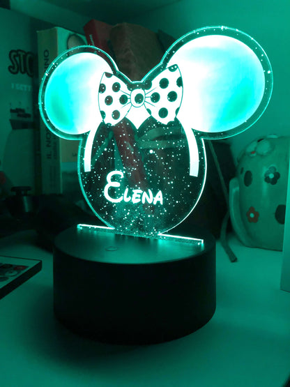 Lampada Led Personalizzata con nome a forma di Orecchie Minnie