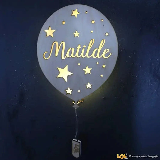 Lampada in legno a led Palloncino a Parete Personalizzabile con Nome