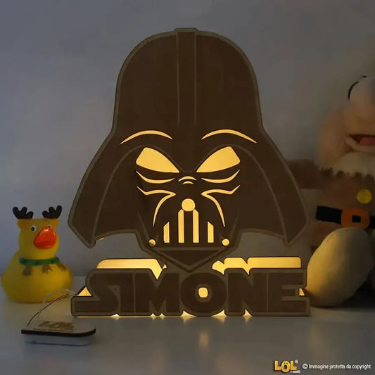 Lampada in legno a led Personalizzabile con Nome Darth Vader (Star Wars Tribute)