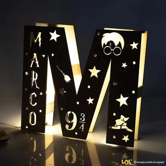Lampada in legno a led Personalizzabile con Nome (Harry Potter Tribute)