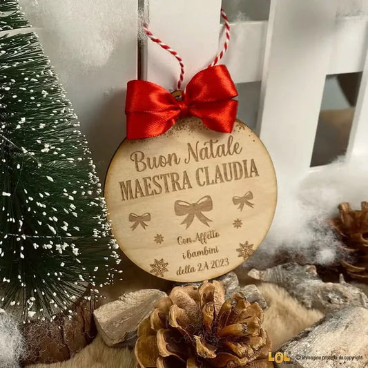 Pallina di Natale in legno Regalo per Maestra personalizzabile