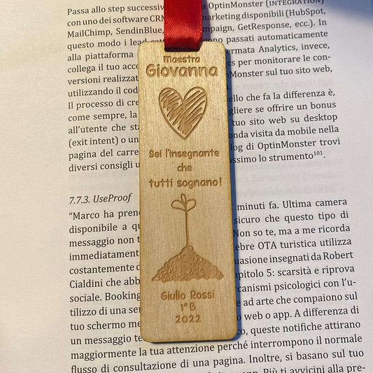 Segnalibro Regalo Maestra in legno con dedica personalizzata