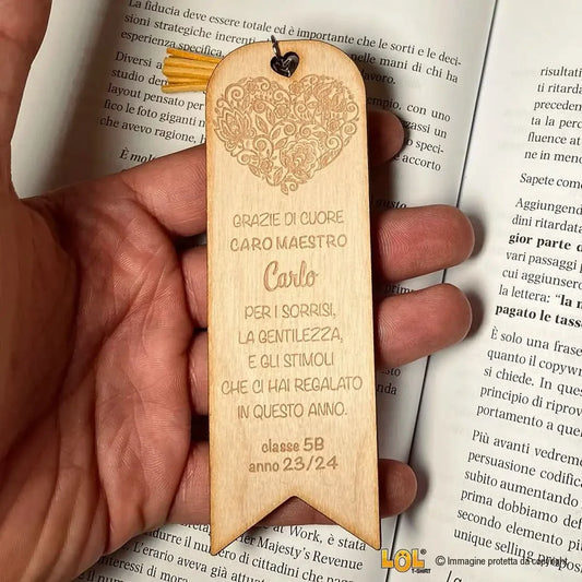 Segnalibro Regalo Maestra in legno con dedica personalizzata