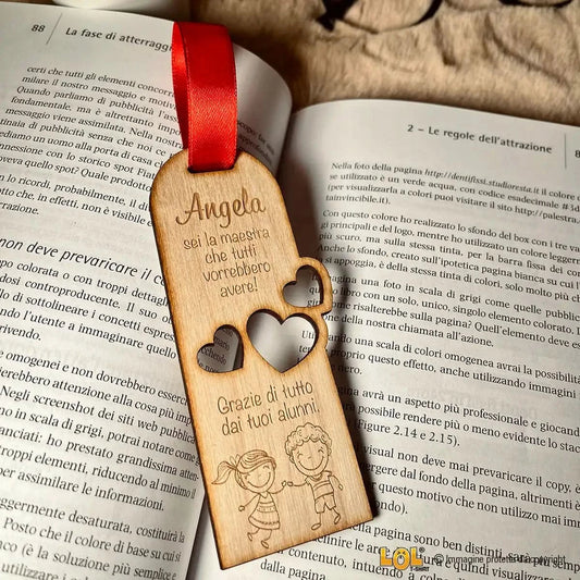 Segnalibro Regalo Maestra in legno con dedica personalizzata